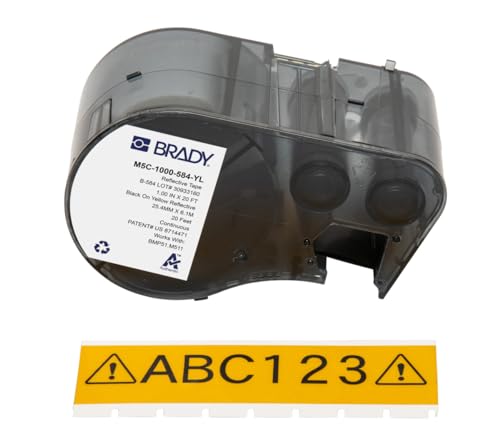 Brady Reflektierendes-Etikettenband für Etikettendrucker BMP51/BMP53/M511 - Klebeetiketten - Schwarz auf Gelb (25,40 mm (B) x 6,10 m (L)) - M5C-1000-584-YL von Brady
