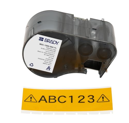 Brady Reflektierendes-Etikettenband für Etikettendrucker BMP51/BMP53/M511 - Klebeetiketten - Schwarz auf Gelb (38,10 mm (B) x 6,10 m (L)) - M5C-1500-584-YL von Brady