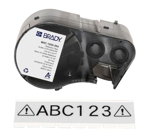 Brady Reflektierendes-Etikettenband für Etikettendrucker BMP51/BMP53/M511 - Klebeetiketten - Schwarz auf Weiß (25,40 mm (B) x 6,10 m (L)) - M5C-1000-584 von Brady