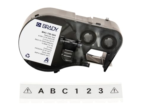 Brady Reflektierendes Klebeband für Etikettendrucker BMP41/BMP51/BMP53/M511 – Selbstklebende Druckeretiketten – Schwarz auf Weiß (19,05 mm (B) x 6,10 m (L)) – M4C-750-584 von Brady
