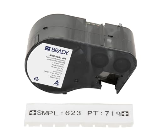 Brady Selbstlaminierender Polyester-Etikettenband für Etikettendrucker BMP51/BMP53/M511 - Klebeetiketten - Schwarz auf Weiß (25,40 mm (B) x 7,62 m (L)) - M5C-1000-461 von Brady