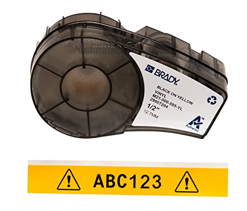 Brady Vinyl-Etiketten für Etikettendrucker M211 & M210 - Vinyl-Klebe-Druckeretiketten - Industrieetikettenband für Kabel/Namensetiketten - Schwarz auf Gelb (12.70mm x 6.40m) - M21-500-595-YL von Brady