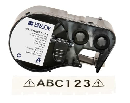 Brady Vinyl-Etikettenband für Etikettendrucker BMP41/BMP51/BMP53/M511 - Klebeetiketten - Schwarz auf Transparent (19,05 mm (B) x 6,10 m (L)) - M4C-750-595-CL-BK von Brady