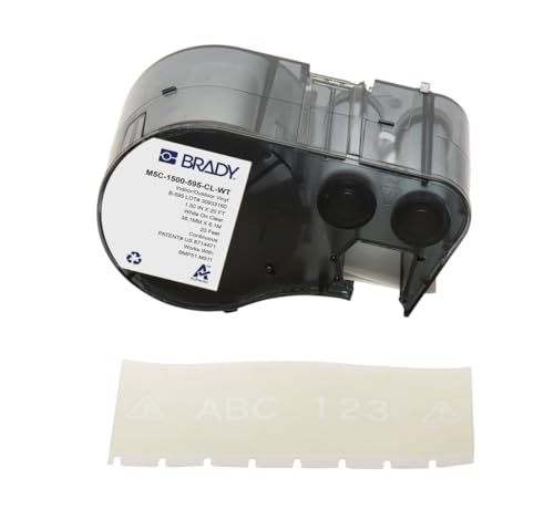 Brady Vinyl-Etikettenband für Etikettendrucker BMP51/BMP53/M511 - Klebeetiketten - Weiß auf Transparent (38,10 mm (B) x 6,10 m (L)) - M5C-1500-595-CL-WT von Brady