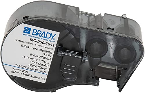 Drahtmarkierungshülsen für Etikettendrucker, 11,15mm x 2,13m, Schwarz auf Weiß von Brady
