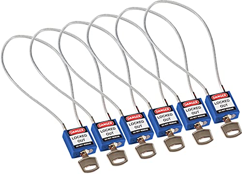 Kompaktes Kabel-Sicherheitsvorhängeschloss, 32mm x 16mm, Blau, 6er-Pack von Brady