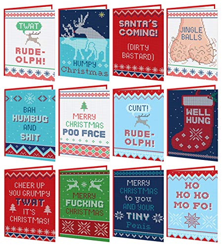 12 Stück lustige unhöfliche Weihnachtskarten – Knitwit Range von Brainbox Candy