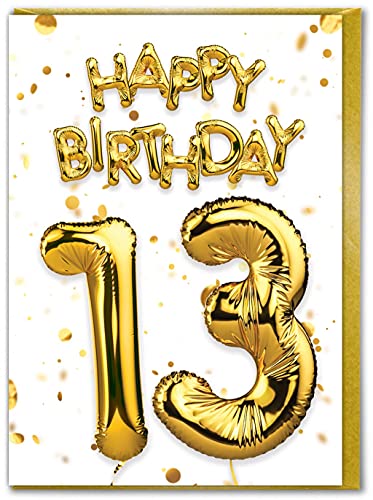 Brainbox Candy - Geburtstagskarte zum 13. Geburtstag – Alter 13 – Teenager – Goldfolien-Ballon-Karte – Weißgold – für Sohn, Tochter – Familiengeburtstag – Freund von Brainbox Candy