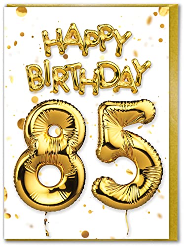 Brainbox Candy - Geburtstagskarte zum 85. Geburtstag – Alter 85 – schöne Weißgold-Folienballon-Karte – Meilenstein-Geburtstagskarte für Männer und Frauen von Brainbox Candy