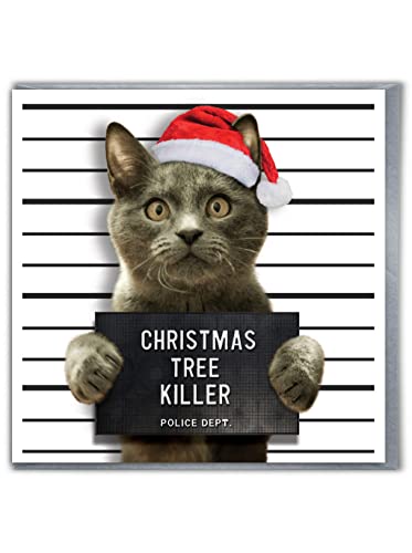 Brainbox Candy - Lustige Weihnachtskarten – "Weihnachtsbaumkiller" – Weihnachtskarte mit Katzen-Motiv, Haustier-Katzenliebhaber, freche Weihnachtskarte – für ihn, Herren, Damen, Partner, Freund von Brainbox Candy