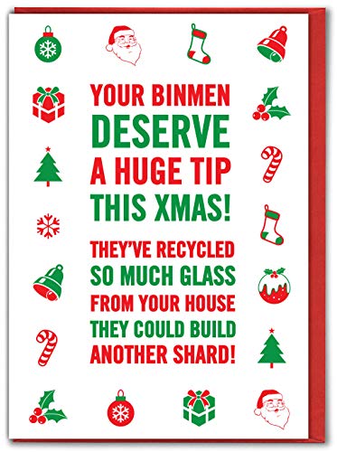 Brainbox Candy - Lustige freche Weihnachtskarte – "Xmas Bin Men Tipp" humorvolles Design für Bruder, Schwester, Freund, Besties. von Brainbox Candy
