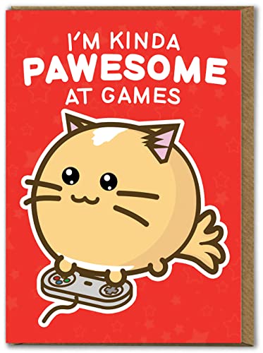 Brainbox Candy - Niedliche Kawaii-Geburtstagskarte – "Pawsome At Games" von Fuzzballs – niedliche Katzenkarten – für Sie und Ihre Freunde, Gamer – Kindergeburtstage – Kinderkarten – Katzenliebhaber von Brainbox Candy