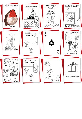 Brainbox Candy Offizielle David Shrigley – lustige unhöfliche Weihnachtskarten, gemischte Designs von Künstlern, illustrierte Alternative von Brainbox Candy