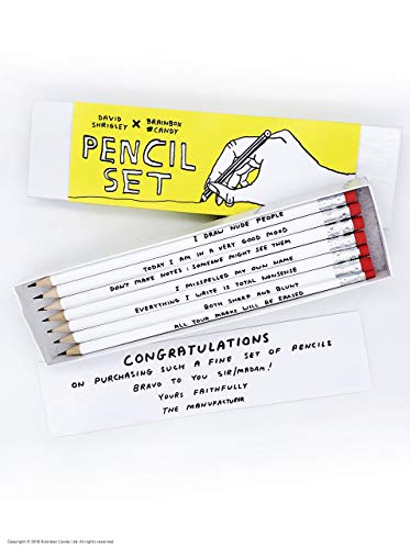 Offizielles David Shrigley Bleistift-Geschenk-Set, 7 Stück, lustig, humorvoll von Brainbox Candy