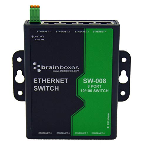 Brainboxes SW-008 Ethernet-Switch mit 8 Anschlüssen, Wandmontage, leichte Industrie, von Brainboxes