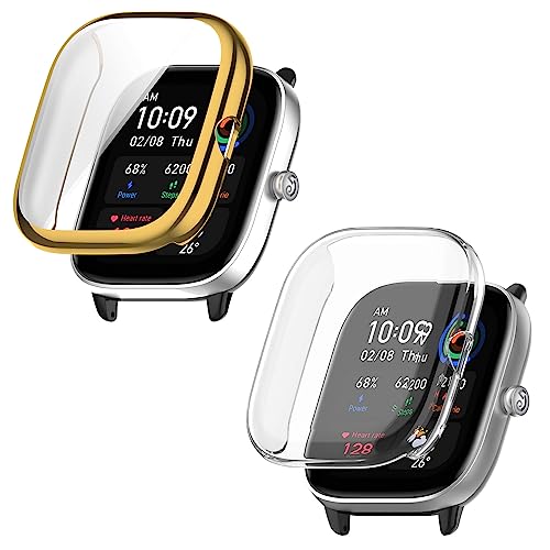 Braleto 2 Pack Hüllen kompatibel mit Amazfit GTS 4 MiNi, weiche TPU-Beschichtung, Rundum-Anti-Kratz-Stoßfeste Stoßstangen-Abdeckung für Amazfit GTS 4 MiNi (clean+rose gold) von Braleto