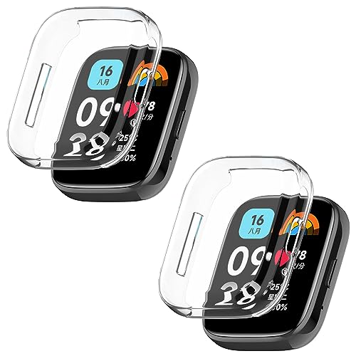 Braleto 2 Stück Hüllen kompatibel mit Redmi Watch 3 Lite/Redmi Watch 3 Active, weiche TPU-Beschichtung, Rundum-Anti-Kratz-Stoßfeste Stoßstangen-Abdeckung von Braleto