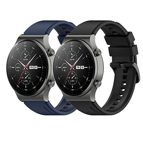 Braleto 22mm Sport Silikonarmband Verstellbares Ersatzarmband Kompatibel mit Huawei Watch GT 2 Pro (Schwarz Blau) von Braleto