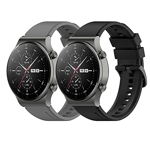 Braleto 22mm Sport Silikonarmband Verstellbares Ersatzarmband Kompatibel mit Huawei Watch GT 2 Pro (grau schwarz) von Braleto