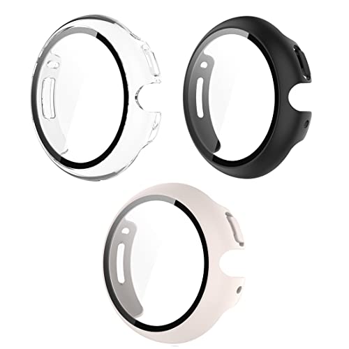 Braleto Displayschutzfolie kompatibel mit Google Pixel Watch, harte PC-Rundum-Schutzhülle aus gehärtetem Glas, Displayschutzfolie für Google Pixel Watch (schwarz, klar und weiß) von Braleto