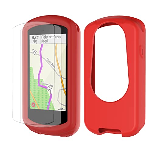 Braleto Silikon Hülle +2 Displayschutz schutzfolie Kompatibel mit Garmin Edge 1030,9H Härte Glas Displayschutzfolie GPS Bike Computer Zubehör (Rot) von Braleto