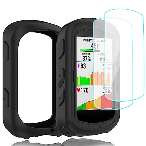 Braleto Silikon Hülle +2 Displayschutz schutzfolie Kompatibel mit Garmin Edge 840,9H Härte Glas Displayschutzfolie GPS Bike Computer Zubehör (black) von Braleto