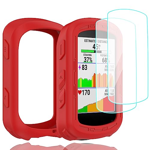 Braleto Silikon Hülle +2 Displayschutz schutzfolie Kompatibel mit Garmin Edge 840,9H Härte Glas Displayschutzfolie GPS Bike Computer Zubehör (red) von Braleto