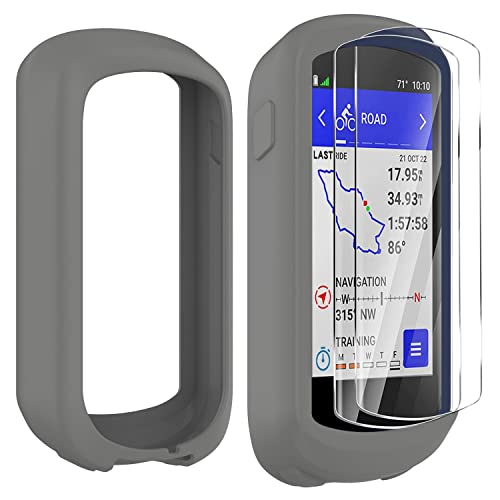 Braleto Silikon Hülle +2 Displayschutz schutzfolie Kompatibel mit Garmin Edge Explore 2,9H Härte Glas Displayschutzfolie GPS Bike Computer Zubehör (Grau) von Braleto