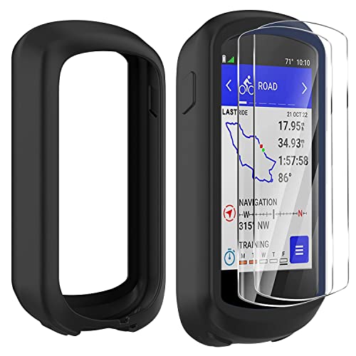 Braleto Silikon Hülle +2 Displayschutz schutzfolie Kompatibel mit Garmin Edge Explore 2,9H Härte Glas Displayschutzfolie GPS Bike Computer Zubehör (Schwarz) von Braleto