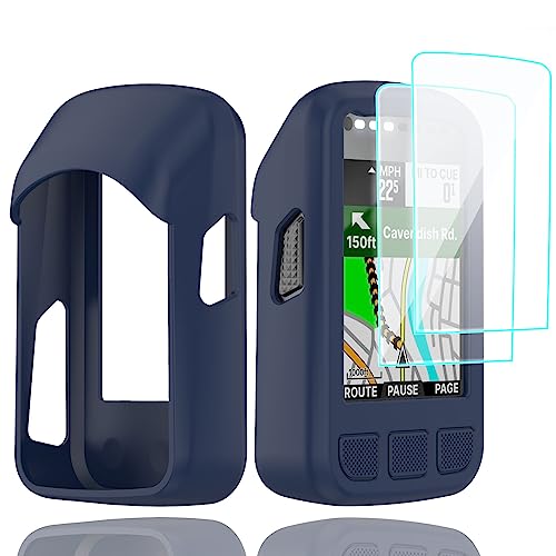 Braleto Silikon Hülle +2 Displayschutz schutzfolie Kompatibel mit Wahoo ELEMNT Bolt V2,9H Härte Glas Displayschutzfolie GPS Bike Computer Zubehör (Midnight Blue) von Braleto