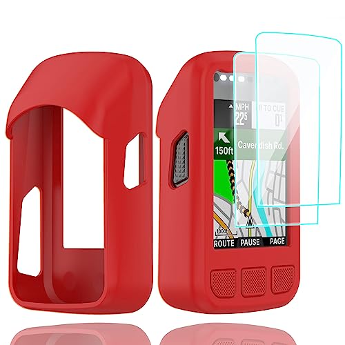 Braleto Silikon Hülle +2 Displayschutz schutzfolie Kompatibel mit Wahoo ELEMNT Bolt V2,9H Härte Glas Displayschutzfolie GPS Bike Computer Zubehör (red) von Braleto