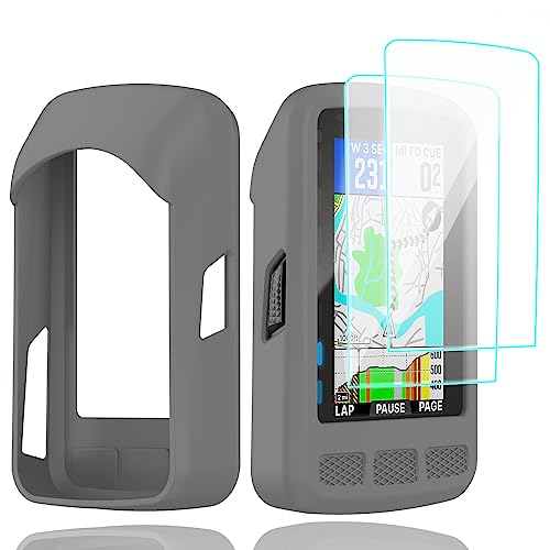 Braleto Silikon Hülle +2 Displayschutz schutzfolie Kompatibel mit Wahoo Elemnt Roam,9H Härte Glas Displayschutzfolie GPS Bike Computer Zubehör (Grey) von Braleto
