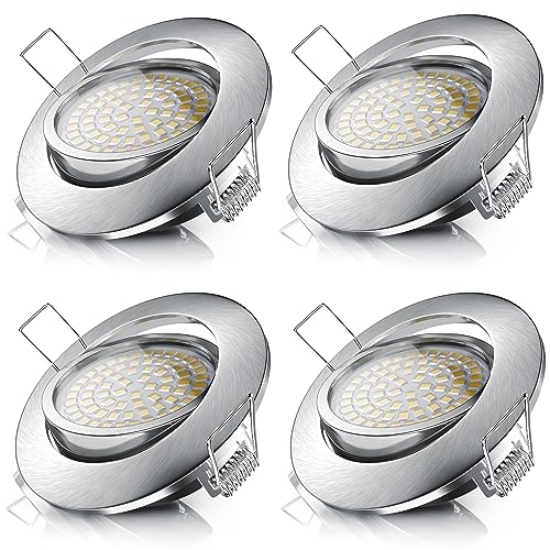 Brandson - 4x LED Deckenspot dimmbar und schwenkbar - Ultra Flache Spots Einbauleuchte - Einbauspot Deckenstrahler - Slim Aluminium Rahmen Edelstahl Optik - Abstrahlwinkel 120 Grad - 230V Brandson - 4x LED Deckenspot dimmbar und schwenkbar - Ultra Flache Spots Einbauleuchte - Einbauspot Deckenstrahler - Slim Aluminium Rahmen Edelstahl Optik - Abstrahlwinkel 120 Grad - 230V von Brandson