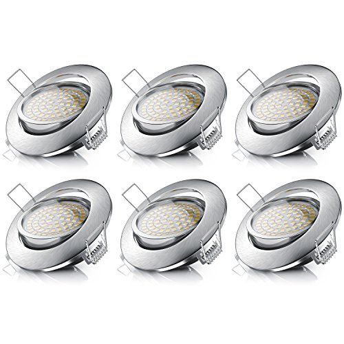 Brandson - 6x LED Deckenspot dimmbar und schwenkbar - Ultra Flache Spots Einbauleuchte - Einbauspot Deckenstrahler - Slim Aluminium Rahmen Edelstahl Optik - Abstrahlwinkel 120 Grad - 230V von Brandson