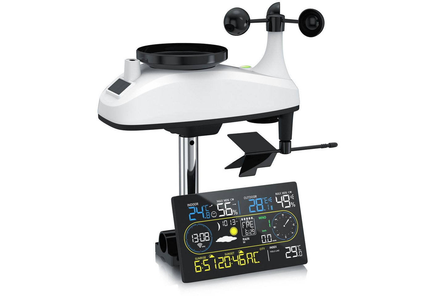 Brandson 7in1, WLAN, Funk, Außensensor, Temperatur Luftfeuchtigkeit Luftdruck Wetterstation (mit Außensensor, WiFi App Steuerung Tuya Smart Life Windmesser Regenmesser Trendanzeige) von Brandson