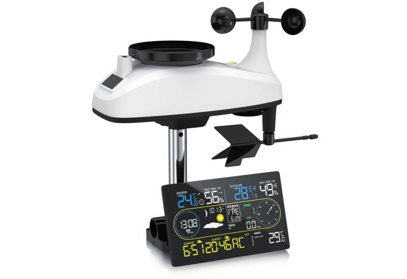 Brandson 7in1, WLAN, Funk, Außensensor, Temperatur Luftfeuchtigkeit Luftdruck Wetterstation (mit Außensensor, WiFi App Steuerung Tuya Smart Life Windmesser Regenmesser Trendanzeige) von Brandson