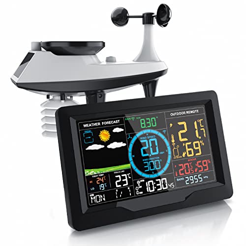 Brandson - Funk Wetterstation mit 5 in 1 Außensensor – LED Farbdisplay - DCF - Thermometer Hygrometer Barometer – Windmesser und Regensensor – Solarpanel - Wetterwarnung – Regenmesser Windmesser Brandson - Funk Wetterstation mit 5 in 1 Außensensor – LED Farbdisplay - DCF - Thermometer Hygrometer Barometer – Windmesser und Regensensor – Solarpanel - Wetterwarnung – Regenmesser Windmesser von Brandson