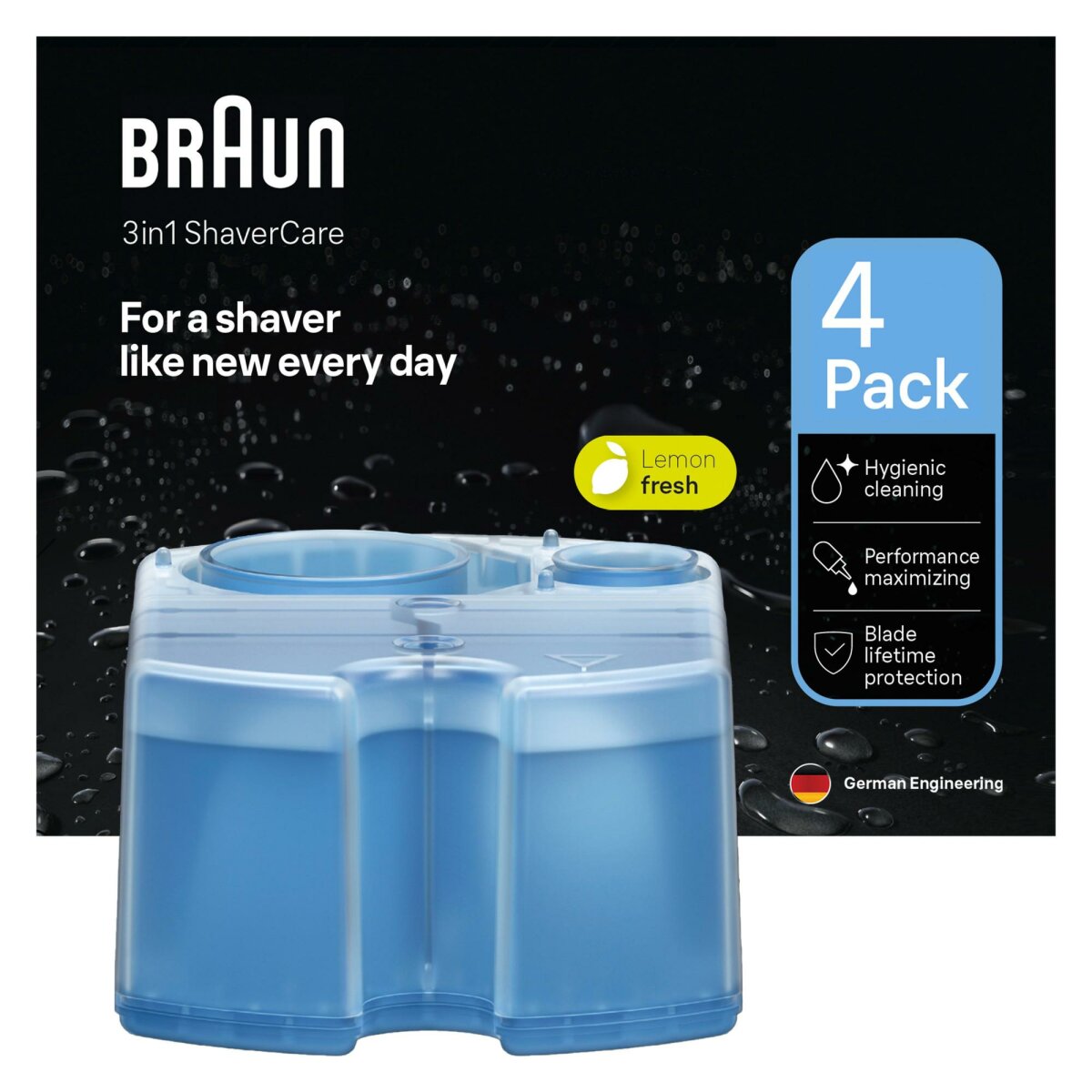 BRAUN 3-in-1 ShaverCare Reinigungskartuschen für Reinigungsstationen, 4er Pack (kompatibel mit jedem Braun SmartCare Center sowie jeder anderen Reinigungsstation von Braun) von Braun