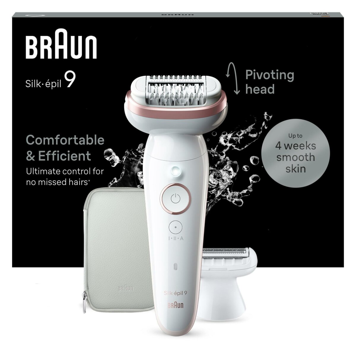BRAUN Epilierer Silk-épil 9 9-030 (40 MicroGrip-Pinzetten, schwenkbarer Kopf, Präzisionsgriff, Wet&Dry-Anwendung, Massagerollen-Aufsatz, Rasieraufsatz, Trimmeraufsatz, Made in Germany) von Braun