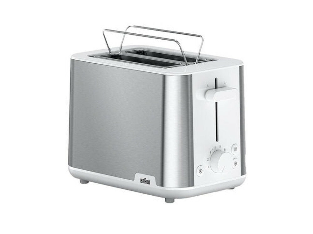 BRAUN HT1510WH PureShine weiß Toaster (2 Scheiben, 900W, Edelstahl, weiß, Brötchenaufsatz, Auftaufunktion, Aufwärmfunktion) von Braun