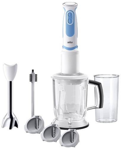 Braun 4191-MQ5260WHBL Stabmixer 1000W mit Messbecher, mit Mixbecher, Turbofunktion Weiß-Blau von Braun