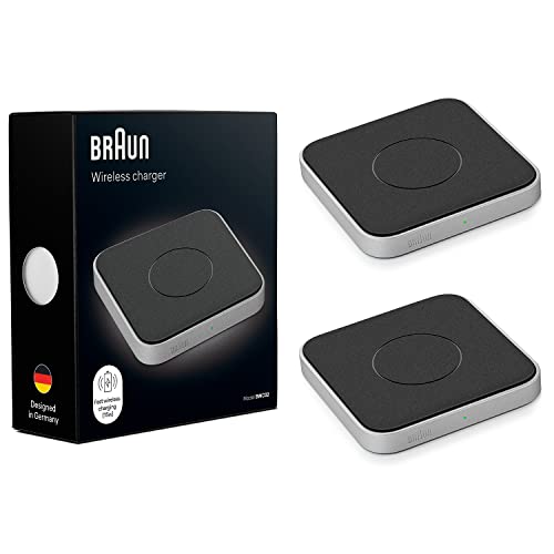 Braun Kabelloses Ladepad, Qi-Zertifiziert, bis zu 15 W Schnellladung, kabelloses Ladegerät, kompatibel mit iPhone 14/14 Pro/13/13 Pro/12/11, Samsung Galaxy und mehr, Modell BWC02 (2er-Pack) von Braun