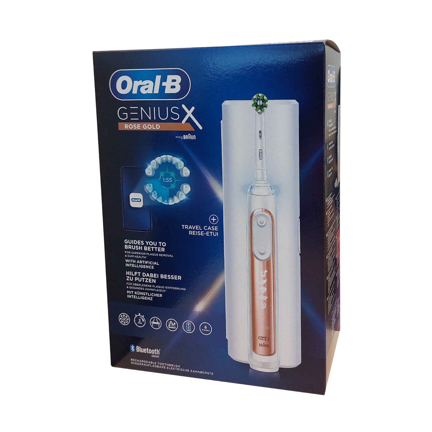 Braun Oral-B Genius X Elektrische Zahnbürste mit Reise-Etui rosegold von Braun