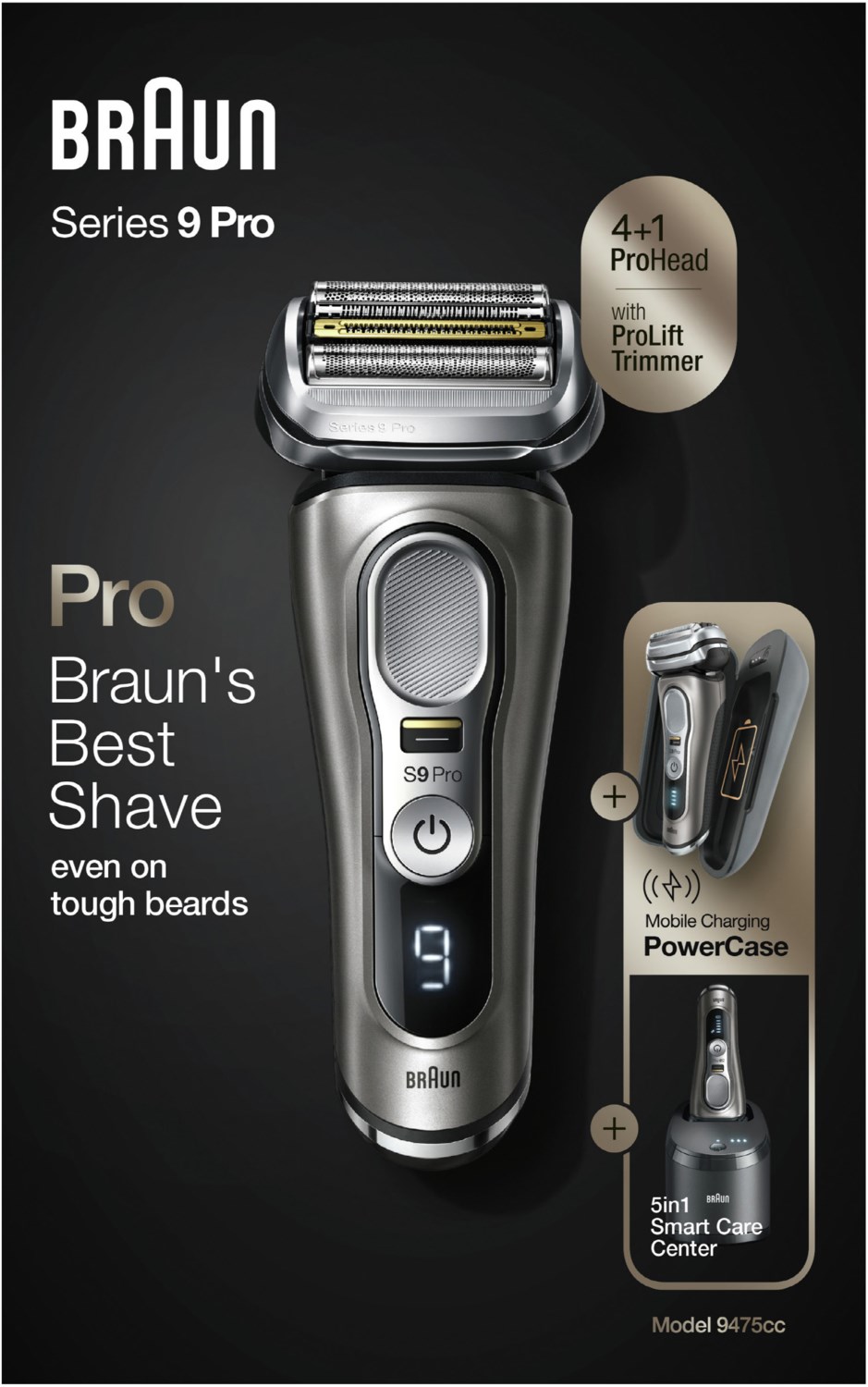 Braun Series 9 Pro 9475cc elektrischer Rasierer Wet & Dry grau von Braun