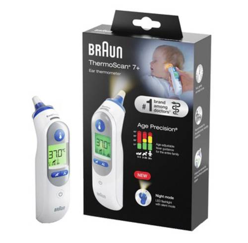 Braun ThermoScan 7+, IRT6525WE Infrarot Fieberthermometer Vorgewärmte Meßspitze von Braun