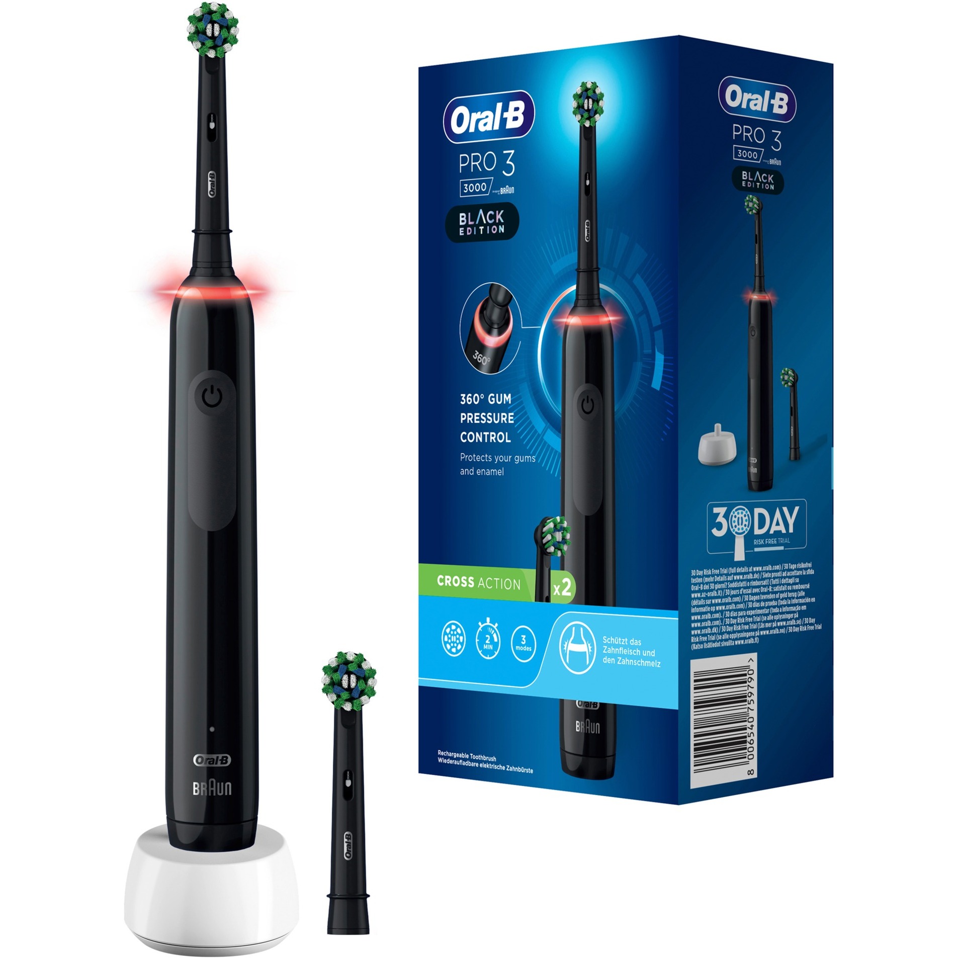 Oral-B Pro 3 3000 CrossAction Black Edition, Elektrische Zahnbürste Oral-B Pro 3 3000 CrossAction Black Edition, Elektrische Zahnbürste von Braun