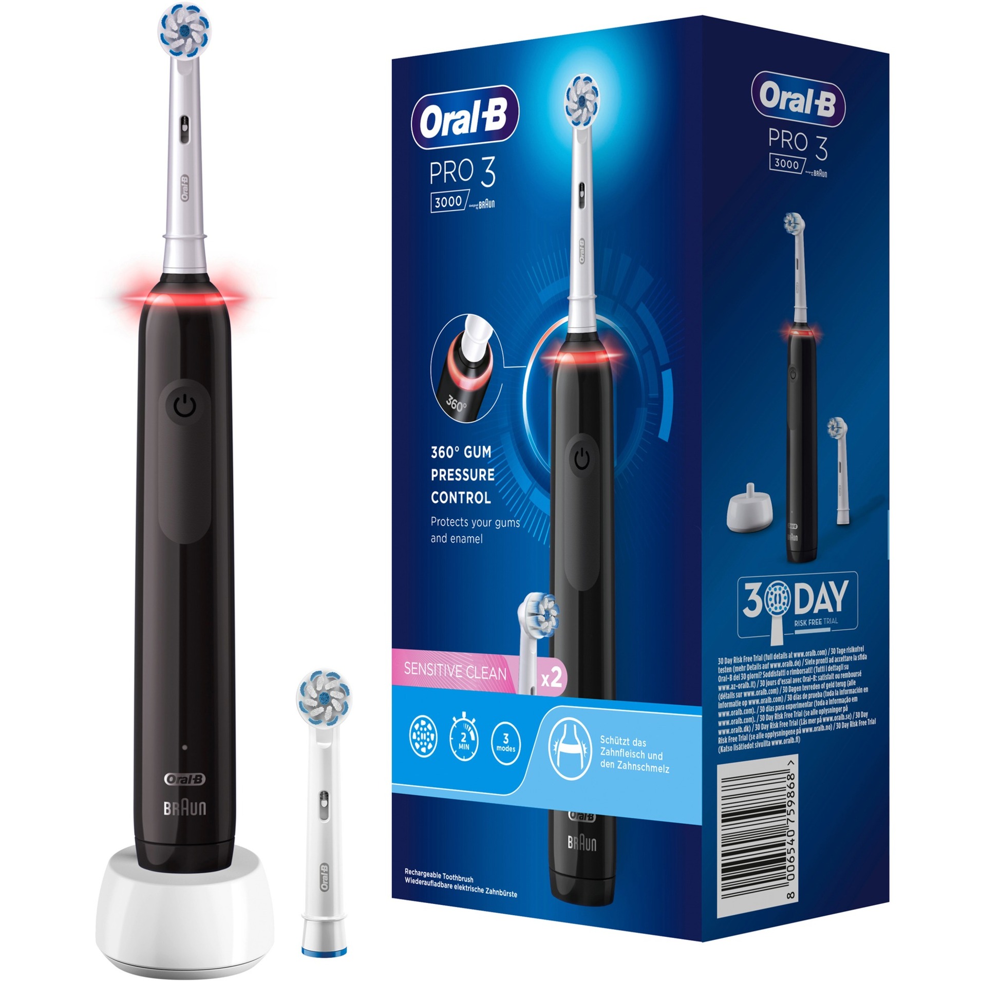 Oral-B Pro 3 3000 Sensitive Clean, Elektrische Zahnbürste von Braun