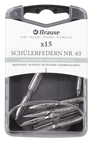 Brause 150065B - Packung mit 15 Metallfedern Schüler, für Zeichen und Schreiben, ideal für Kalligraphie, 1 Box von Brause