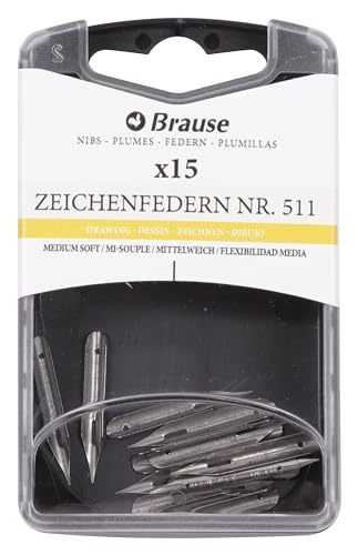 Brause 150511B - Packung mit 15 Zeichnenfedern mittelweich, mit feiner Spitze, ideal für Kalligraphie, 1 Box von Brause