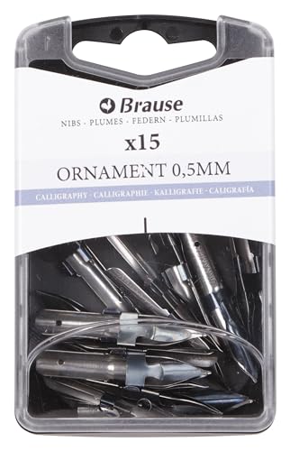 Brause 152005B - Packung mit 15 Ornamentfedern 0,5mm, mit Reservoir, für Überschriften und Ornament, ideal für Kalligraphie, 1 Box von Brause